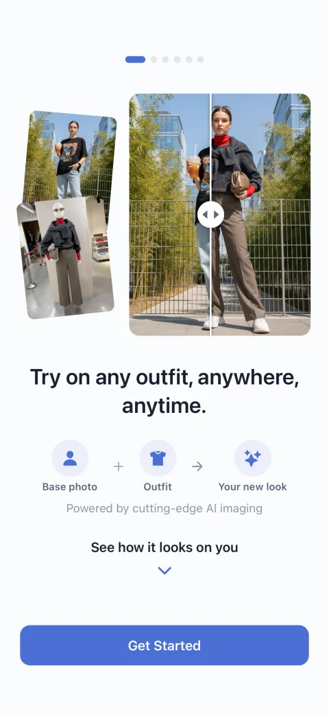 Outfitap AI virtual try-on app welcome screen