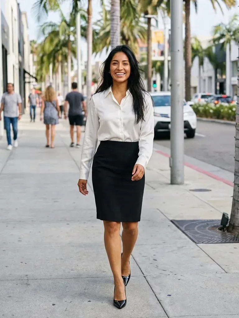 Office siren outfit try-on: see sleek workwear on you